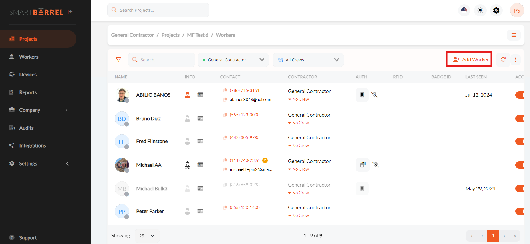 How do I add a worker from the project timesheet?